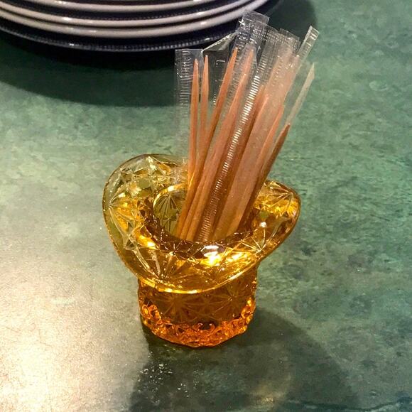 VINTAGE Amber Toothpick Holder or tiny bud vase - Picture 7 of 10